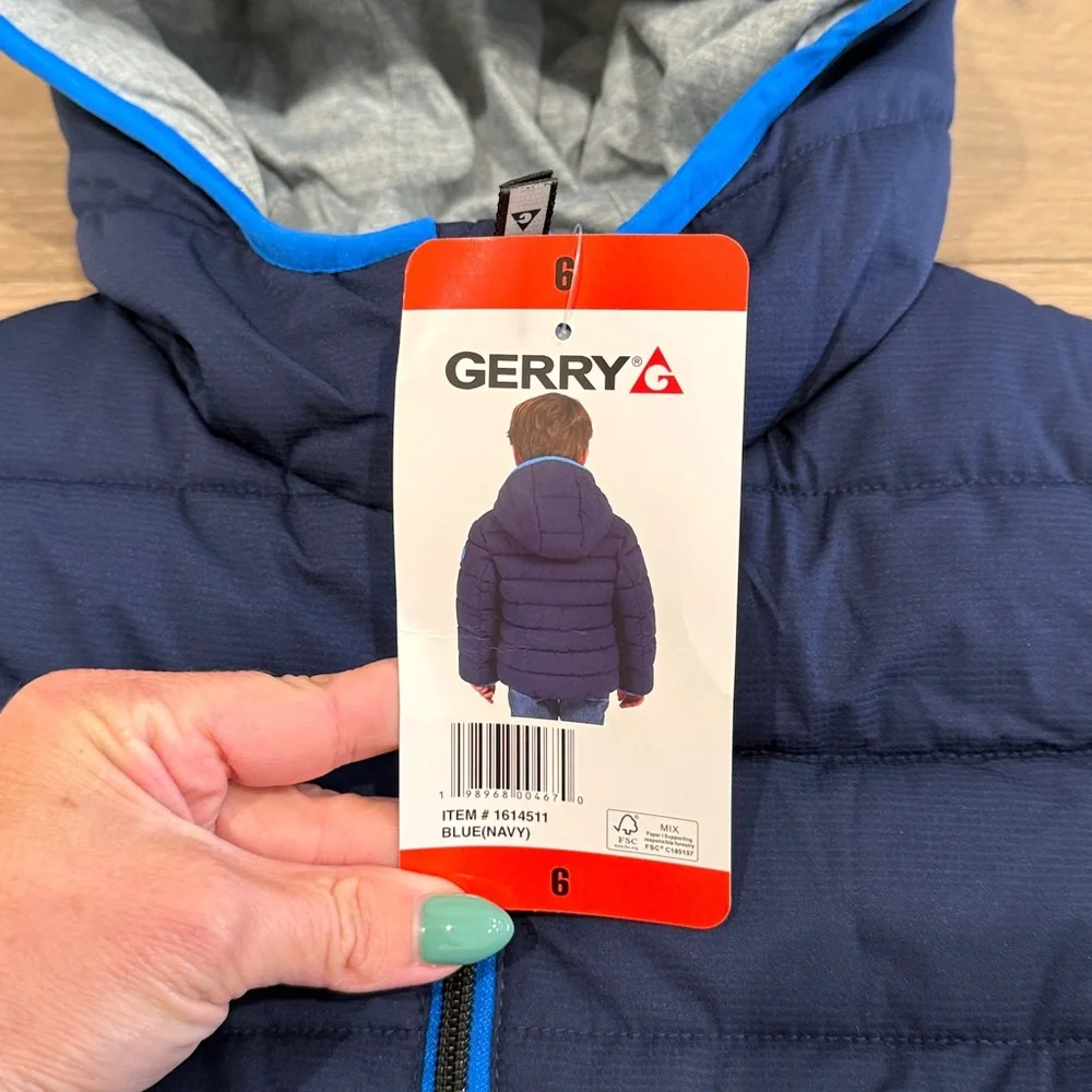 GERRY Navy Blue Lined Bubble Jacket‎ Full Zip Winter Warm Cozy Coat Size Boys 6